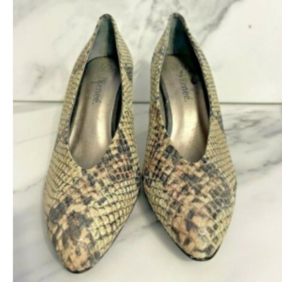 J Renee Women Size 7M "Frenzy" Cream & Gray Snakeskin Pumps NWOB - Picture 2 of 7